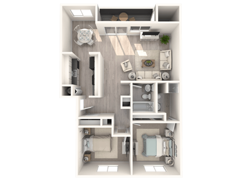 Floor plan for 2 beds, 2 baths, 896 sqft